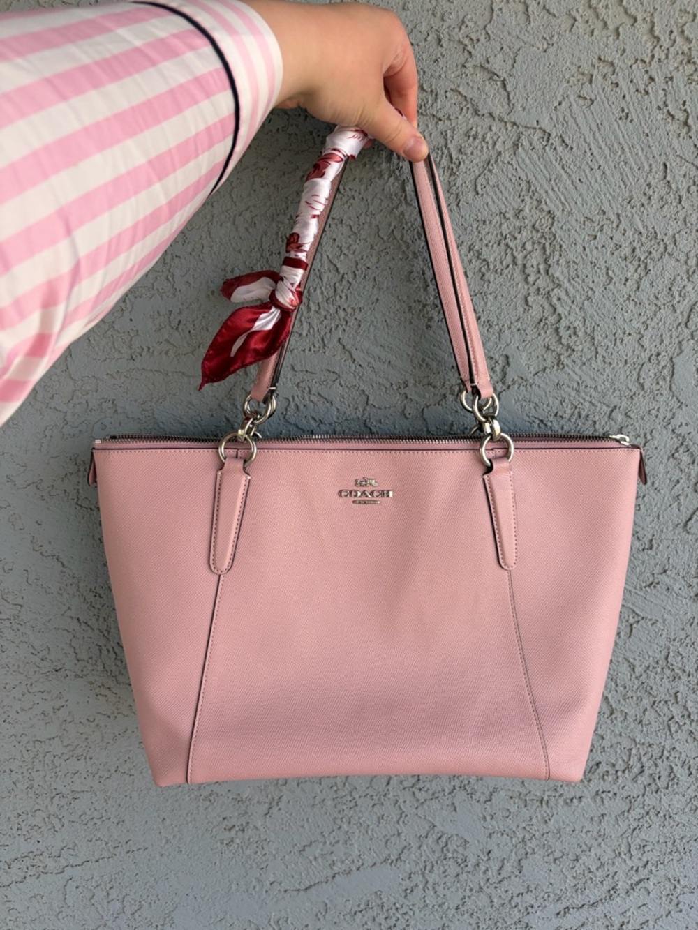 Coach Blush Pink Leather Tote with Scarf Accent